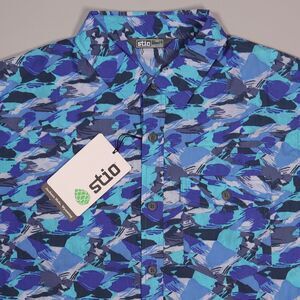 Stio Hot Springs Brush Stroke Blue Camo Shirt Short Sleeve Mens Large L